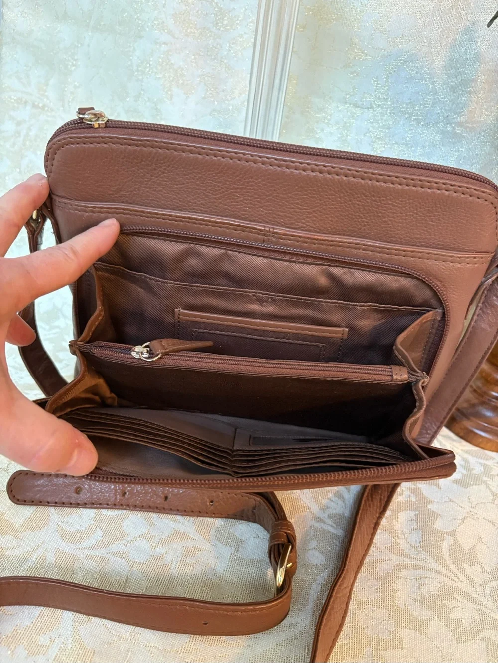 Levenger Brown Leather Messenger Crossbody Bag